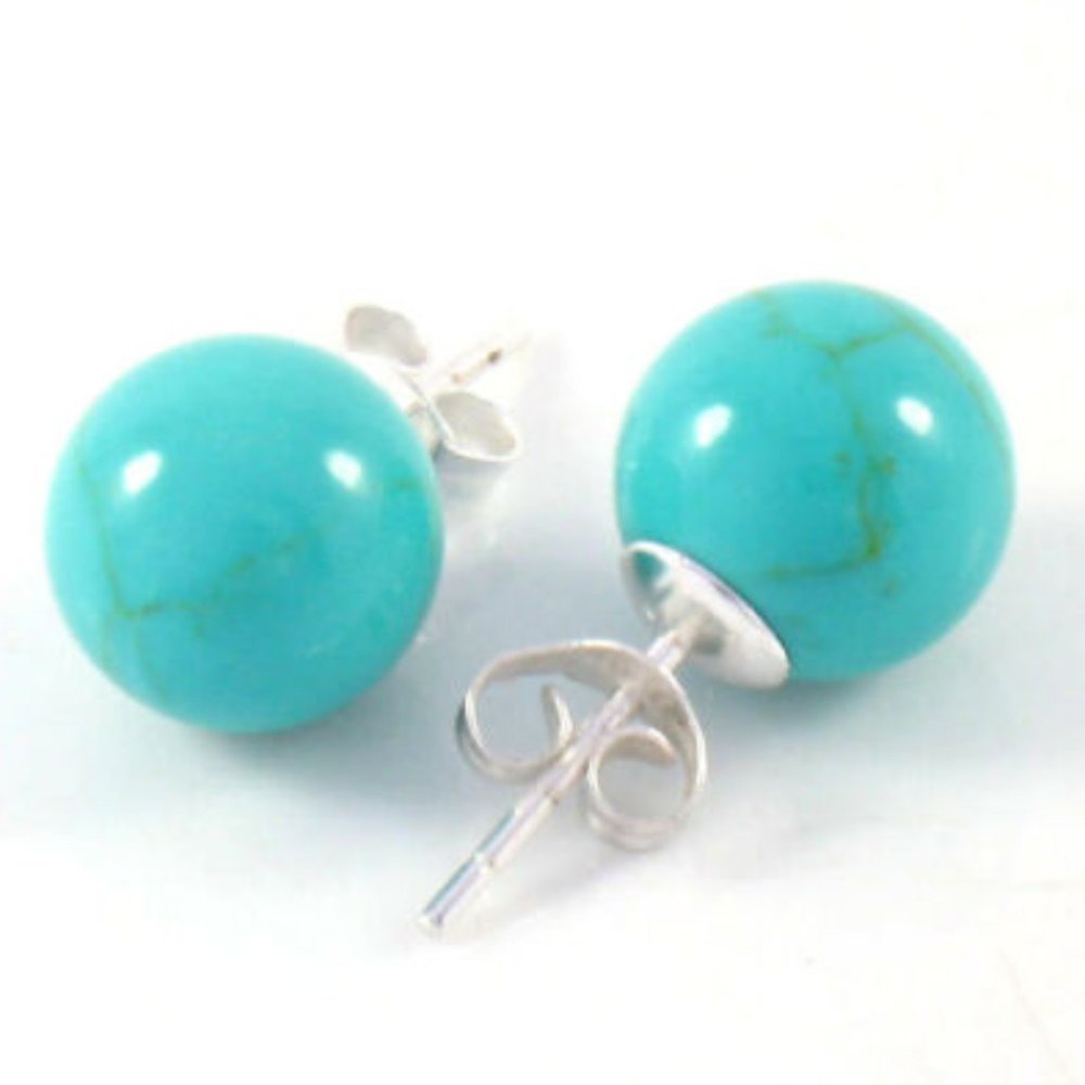10mm Genuine Blue Turquoise .925 Sterling silver  Stud Earrings  SG-0070